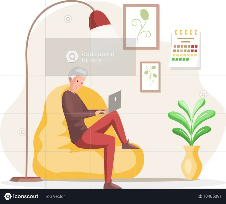 Homme travaillant en ligne sur un ordinateur portable  Illustration