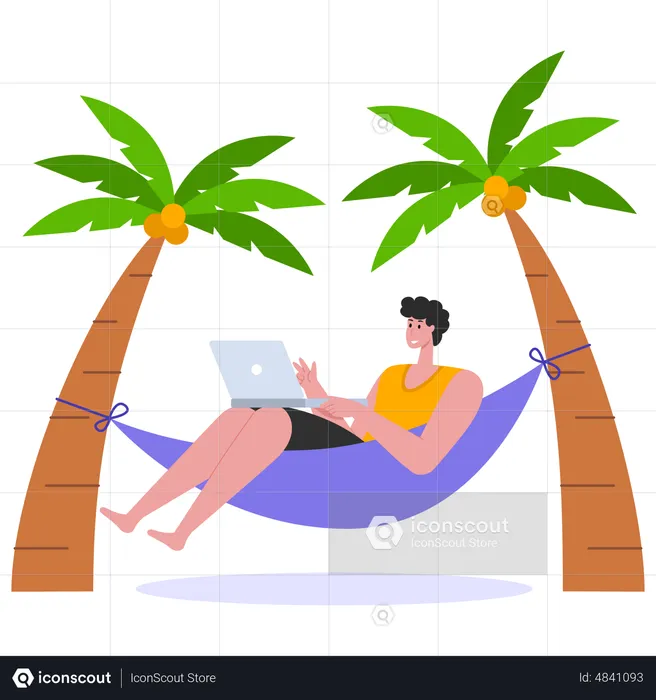 Homme travaillant en vacances  Illustration