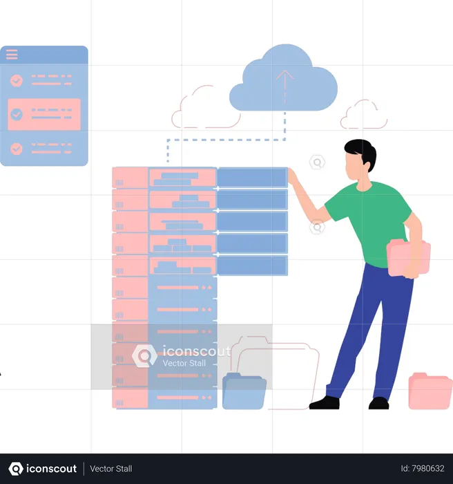 Homme travaillant sur un serveur cloud  Illustration