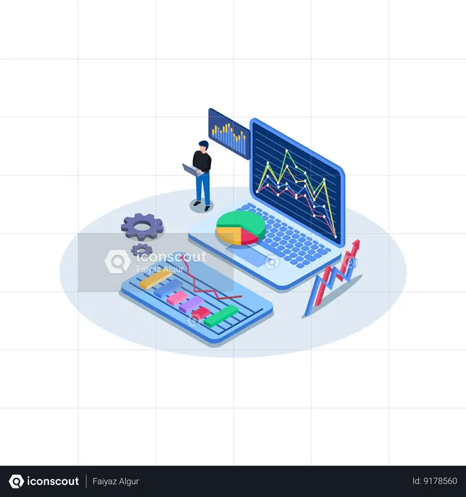 Homme travaillant sur l'analyse des données  Illustration