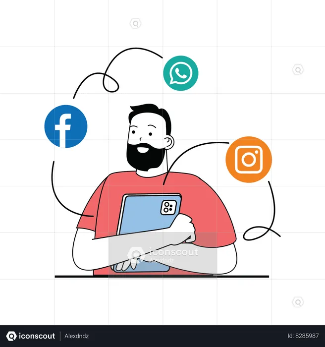 Homme travaillant sur le marketing des médias sociaux  Illustration