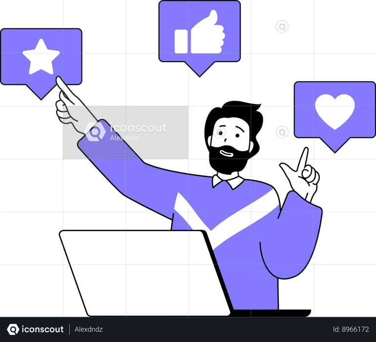 Homme travaillant sur le marketing des médias sociaux  Illustration