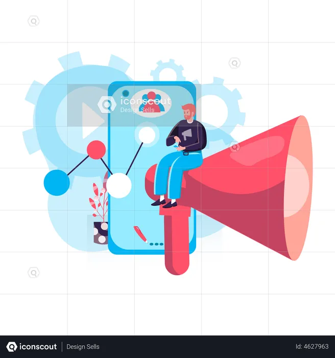 Homme travaillant sur le marketing en ligne  Illustration