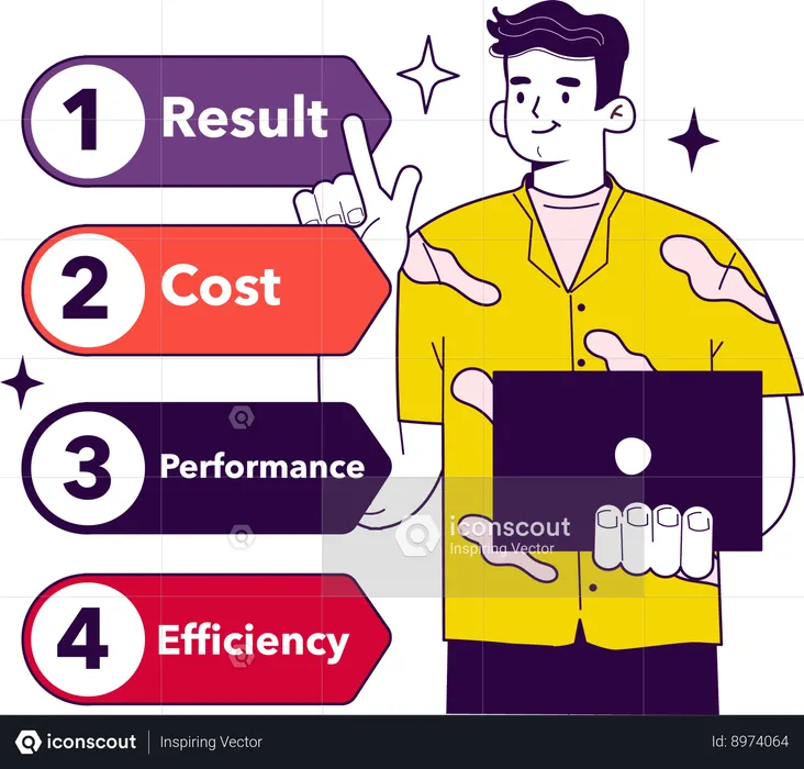 Homme travaillant sur des performances clés  Illustration