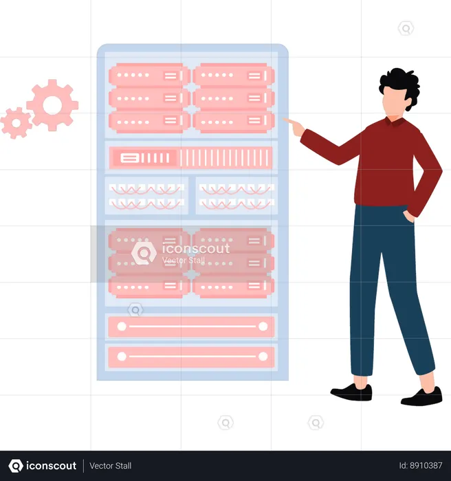 Homme travaillant sur des statistiques en ligne  Illustration