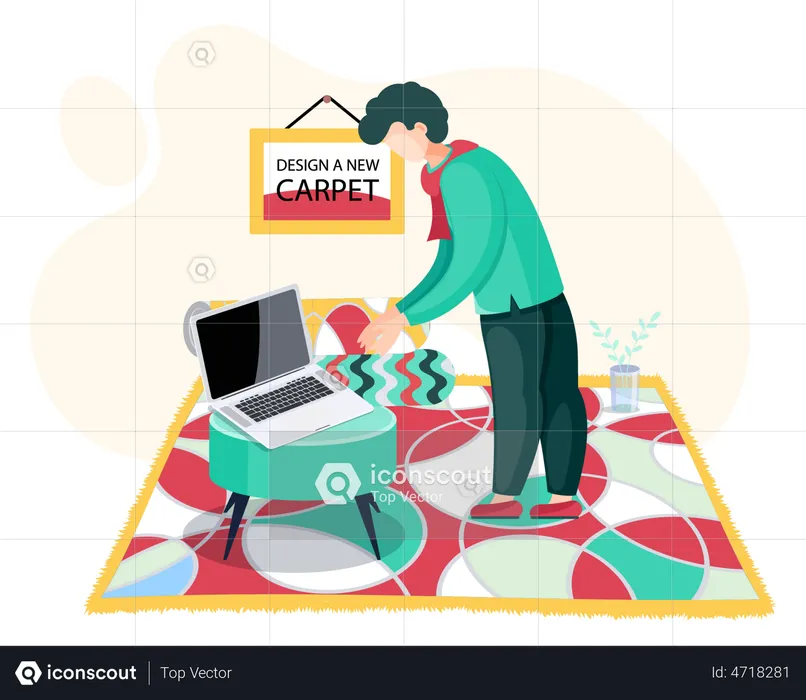 Homme travaillant sur des modèles de tapis  Illustration