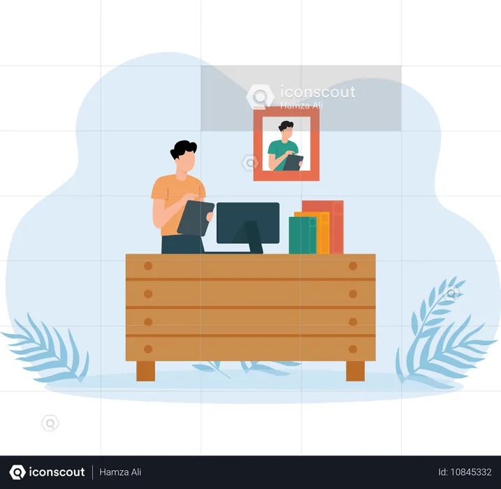 Homme travaillant au bureau  Illustration