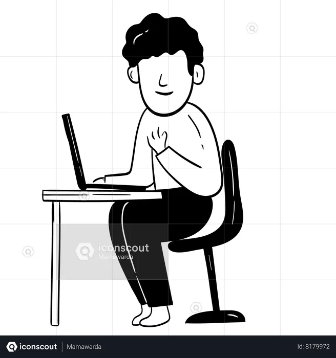 Homme travaillant sur un ordinateur portable  Illustration