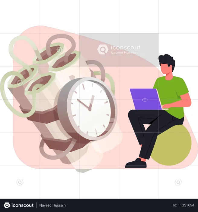 Homme travaillant sur un ordinateur portable  Illustration