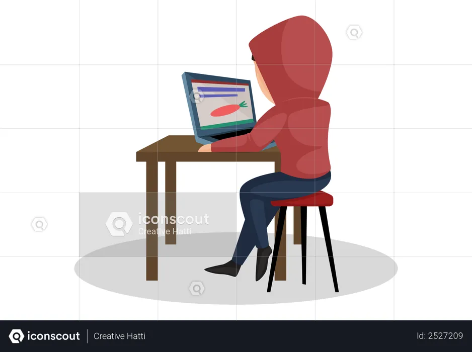 Homme travaillant sur un ordinateur portable  Illustration