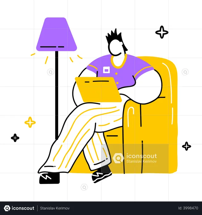 Homme travaillant sur un ordinateur portable  Illustration