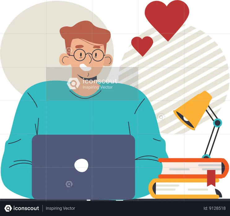 Homme travaillant sur un ordinateur portable avec dévouement  Illustration