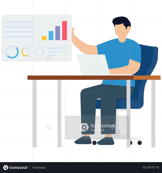 Homme travaillant sur l'analyse commerciale  Illustration