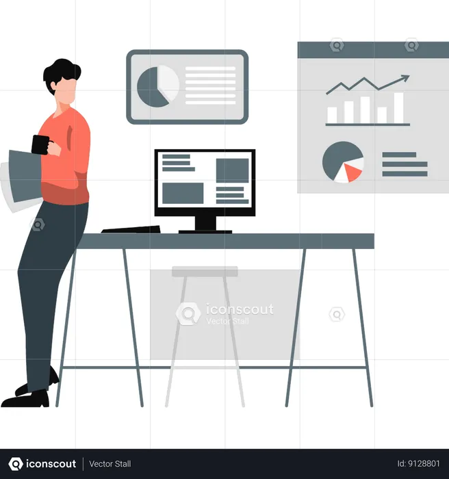 Homme travaillant sur des données d'analyse commerciale  Illustration