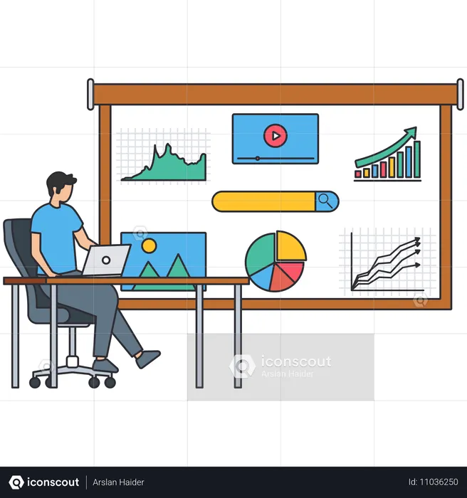 Homme travaillant sur le démarrage d'une entreprise  Illustration