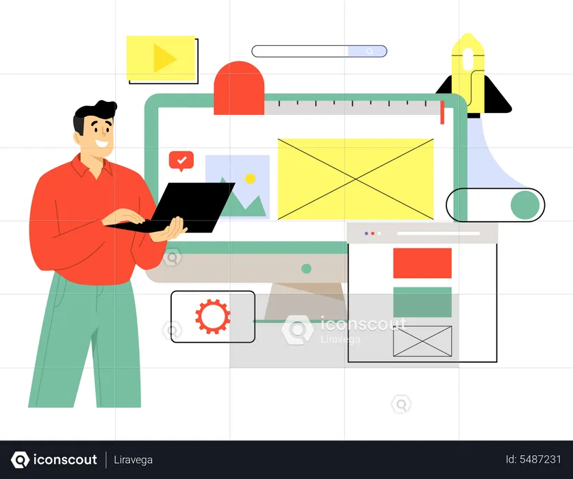 Homme travaillant sur le Web UI-UX  Illustration