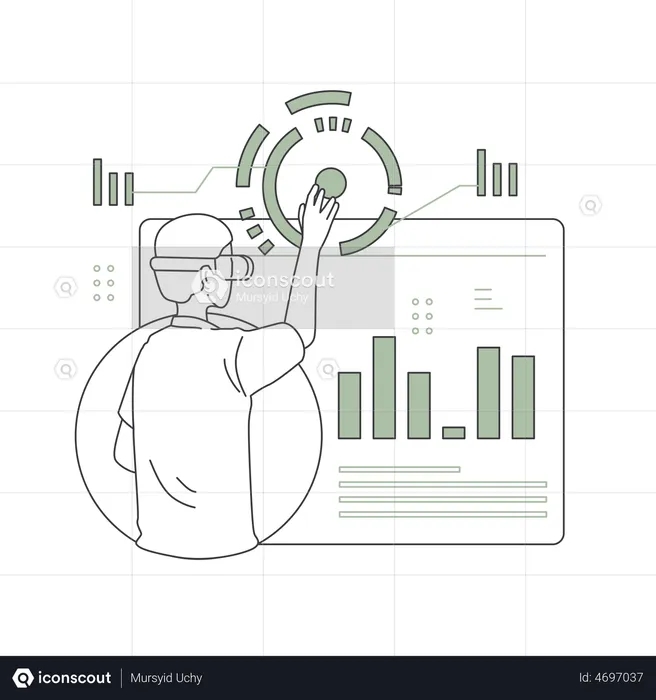 Homme travaillant en utilisant la technologie vr  Illustration