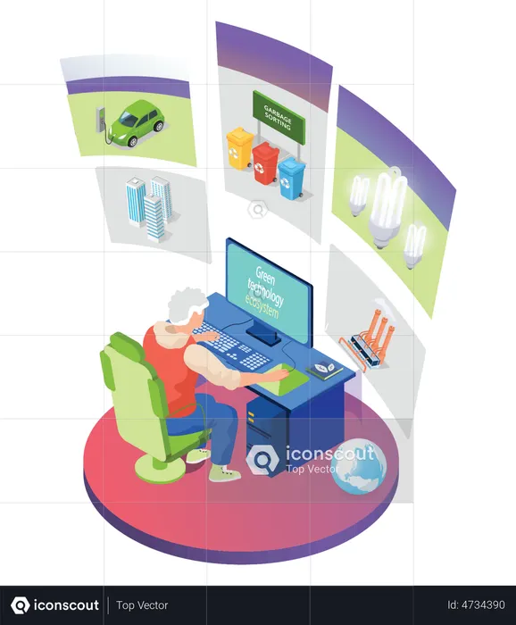 Homme travaillant vers la technologie verte  Illustration