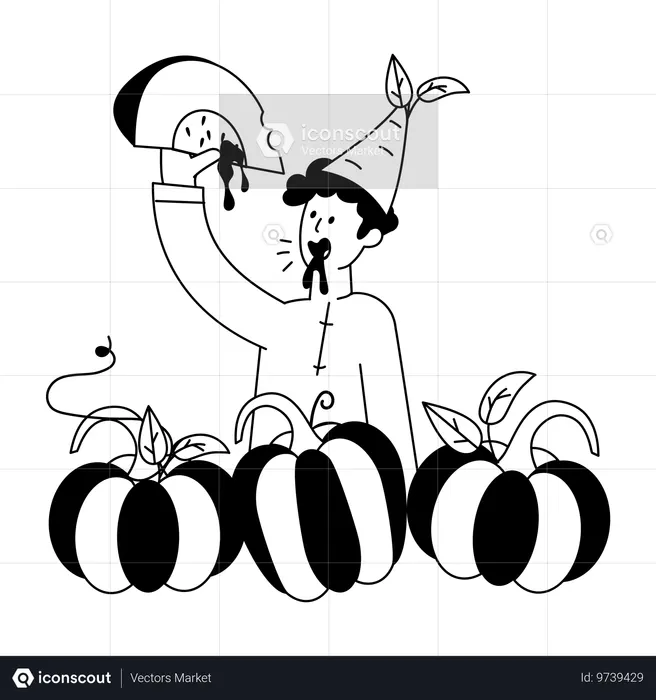 Homme mangeant trop de citrouille  Illustration
