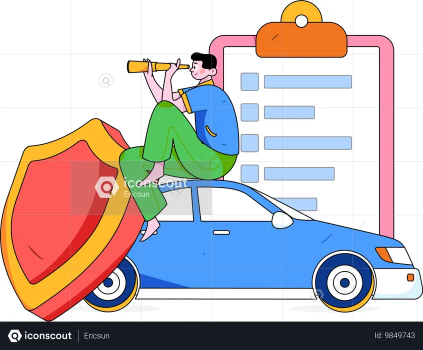 Homme trouvant une assurance automobile  Illustration