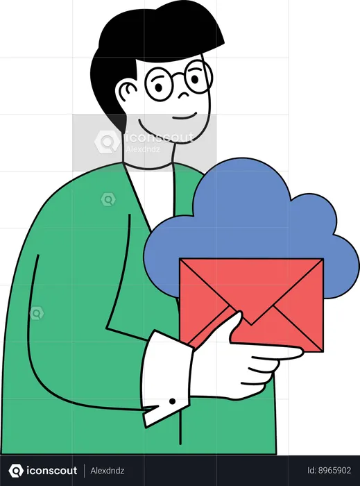 L'homme utilise la messagerie cloud  Illustration