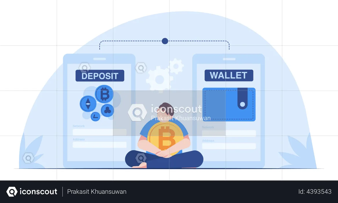 Homme utilisant un portefeuille crypto  Illustration