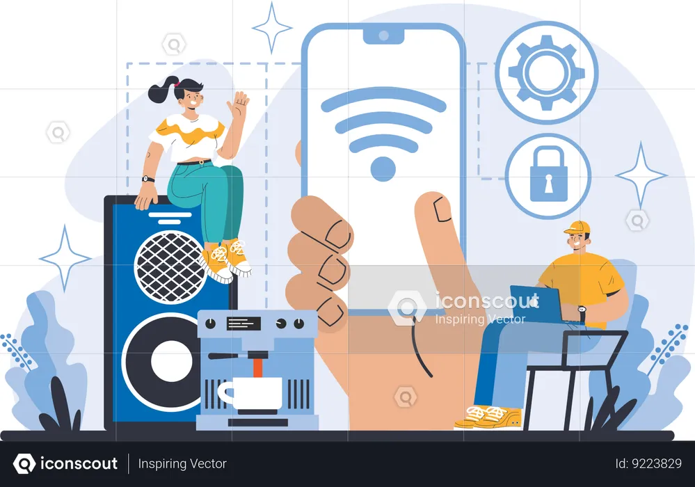 Homme utilisant des appareils IoT intelligents  Illustration