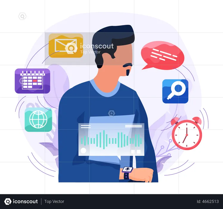 Homme utilisant un assistant de montre intelligente  Illustration