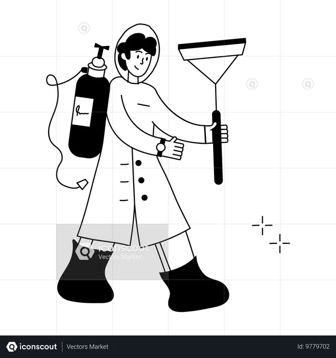 Homme utilisant une combinaison Biohazard effectuant des travaux de nettoyage  Illustration