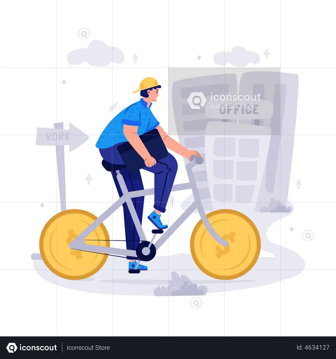 Homme allant au bureau à vélo  Illustration