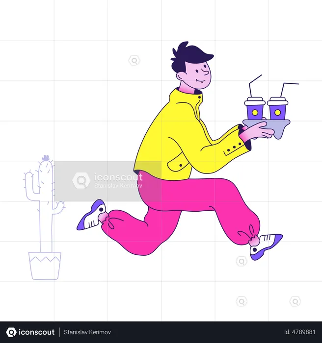 Homme allant au bureau tout en tenant une tasse de café  Illustration