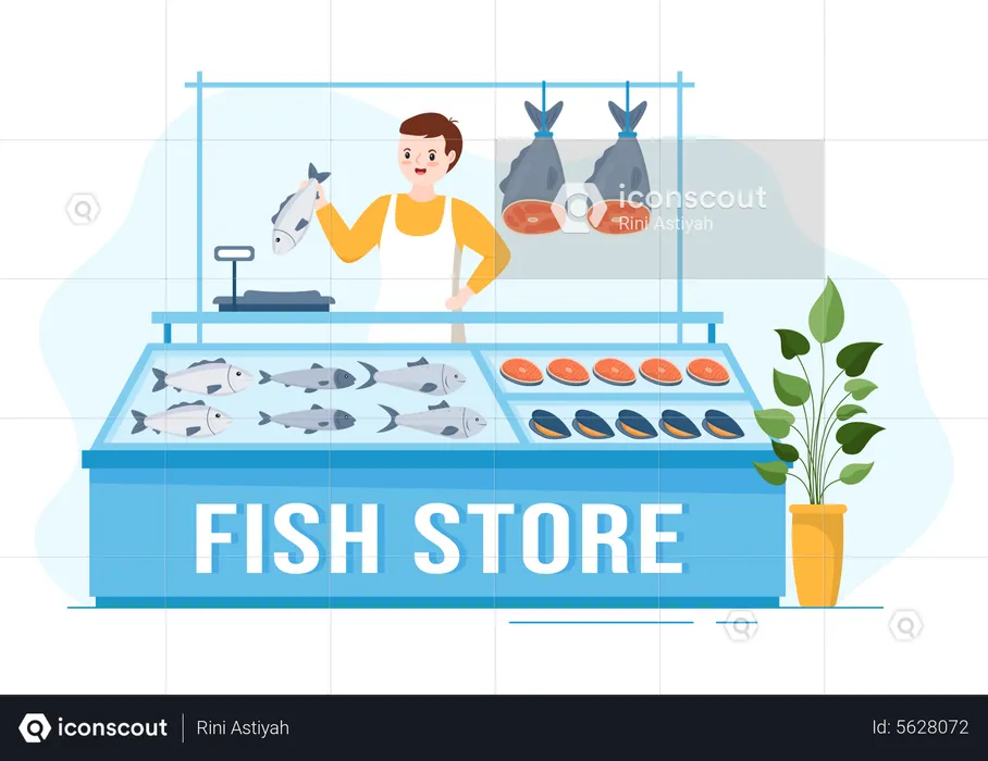 Homme vendant des fruits de mer  Illustration