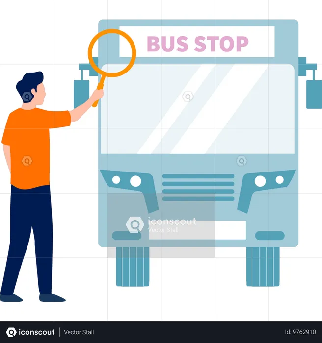 Homme vérifiant le bus par le verre de recherche  Illustration