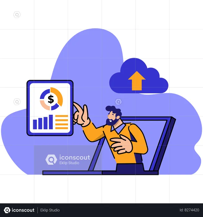 Homme vérifiant le tableau financier numérique  Illustration