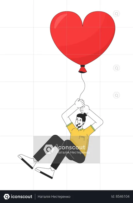 Homme volant avec un ballon dans les mains  Illustration