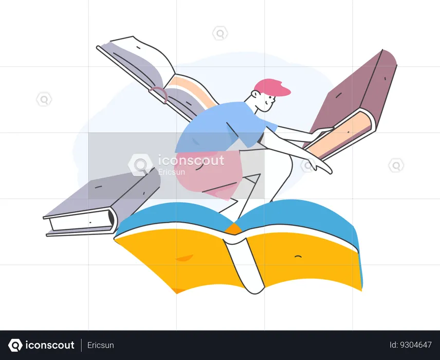 Homme volant sur un livre  Illustration