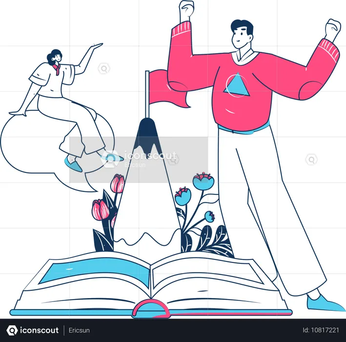 Homme volant sur un livre  Illustration