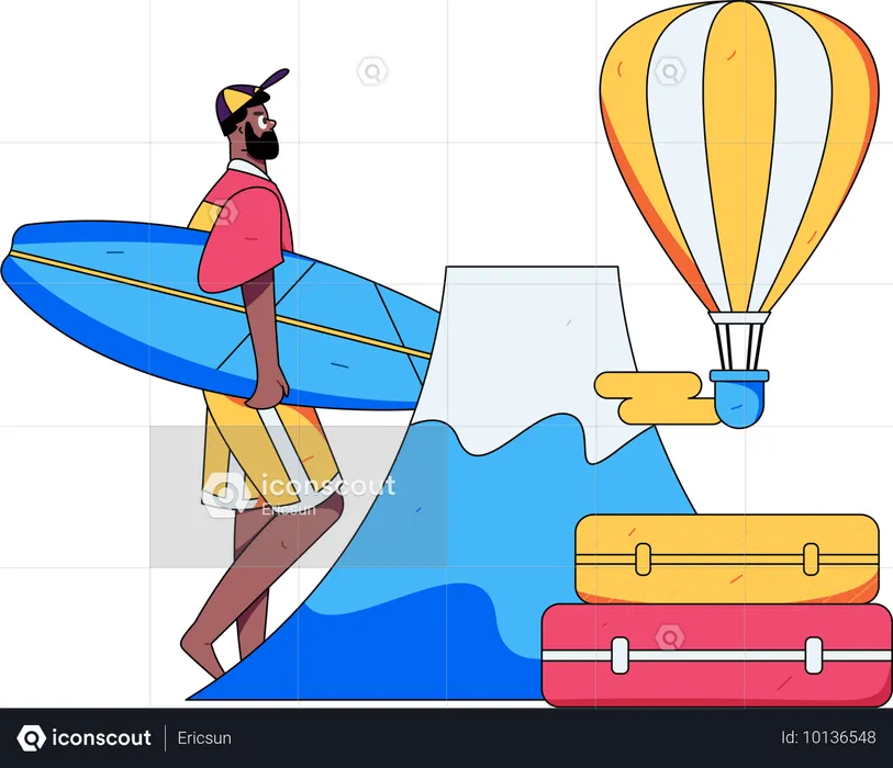 Homme voyageant dans un ballon parachute  Illustration