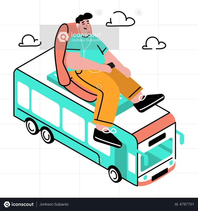 Homme voyageant en bus  Illustration