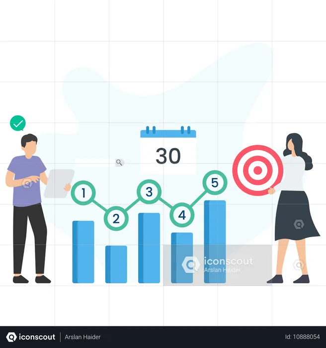 Des hommes d'affaires analysant un graphique financier d'entreprise  Illustration