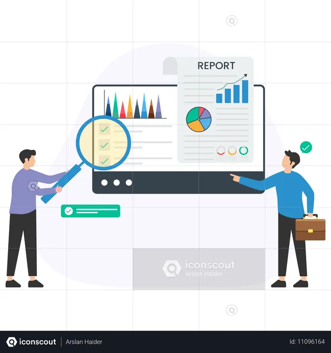 Des hommes d'affaires analysent un rapport financier  Illustration