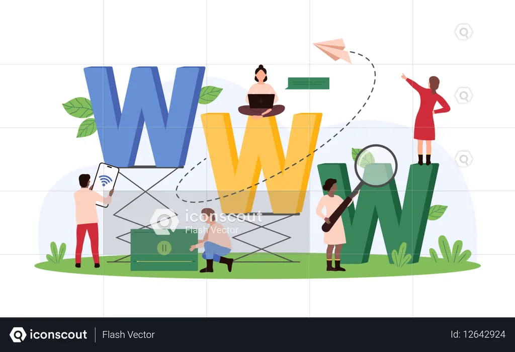 Des hommes d'affaires travaillant sur un site Web en ligne  Illustration