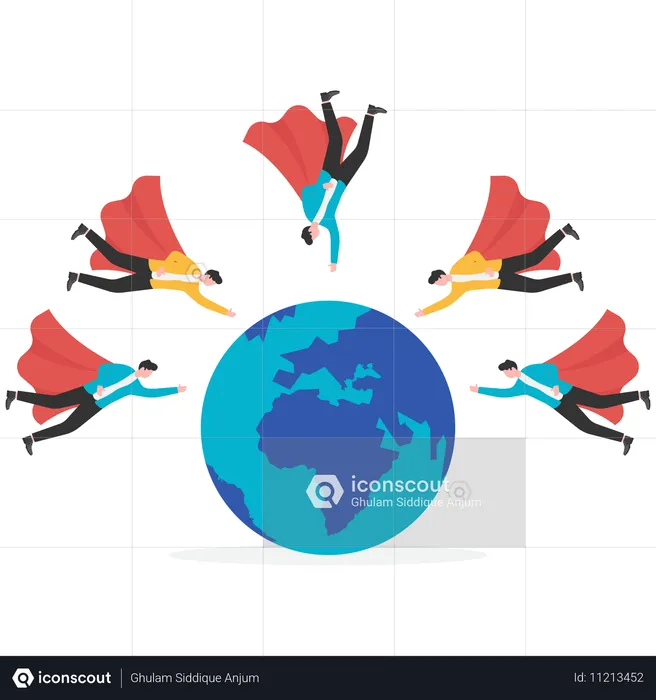 Des hommes d'affaires travaillant sur la concurrence commerciale mondiale  Illustration