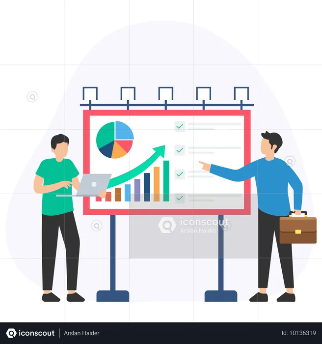 Hommes d'affaires effectuant une analyse de marché  Illustration