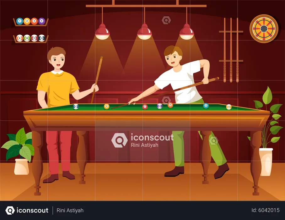 Hommes jouant au billard  Illustration