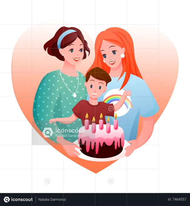 Homosexual Couple with adopted child  Illustration