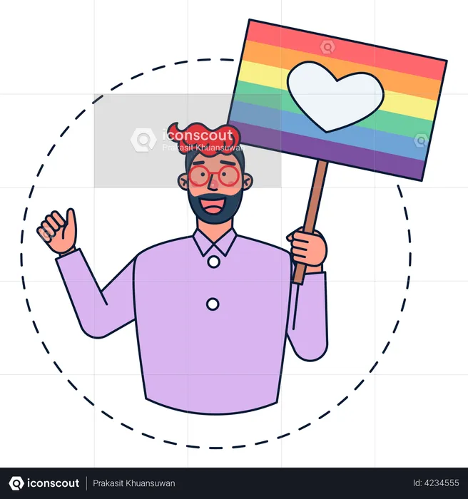 Homosexual Male holding heart banner  Illustration