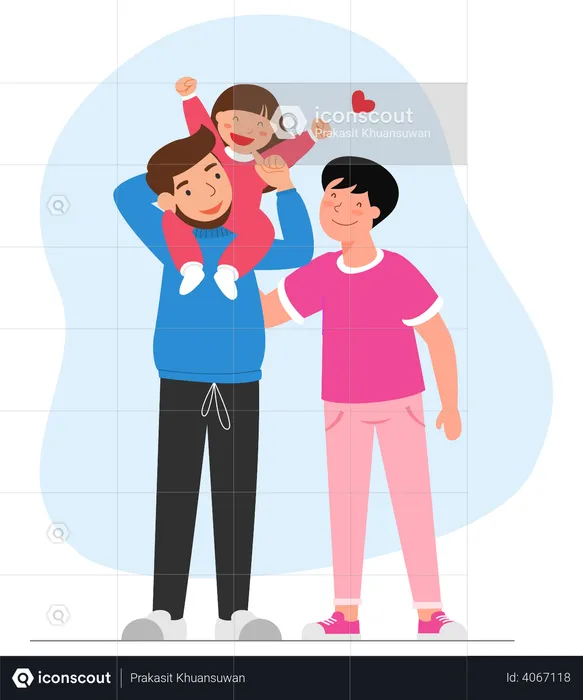 Homosexual parents playing with the kid  Illustration