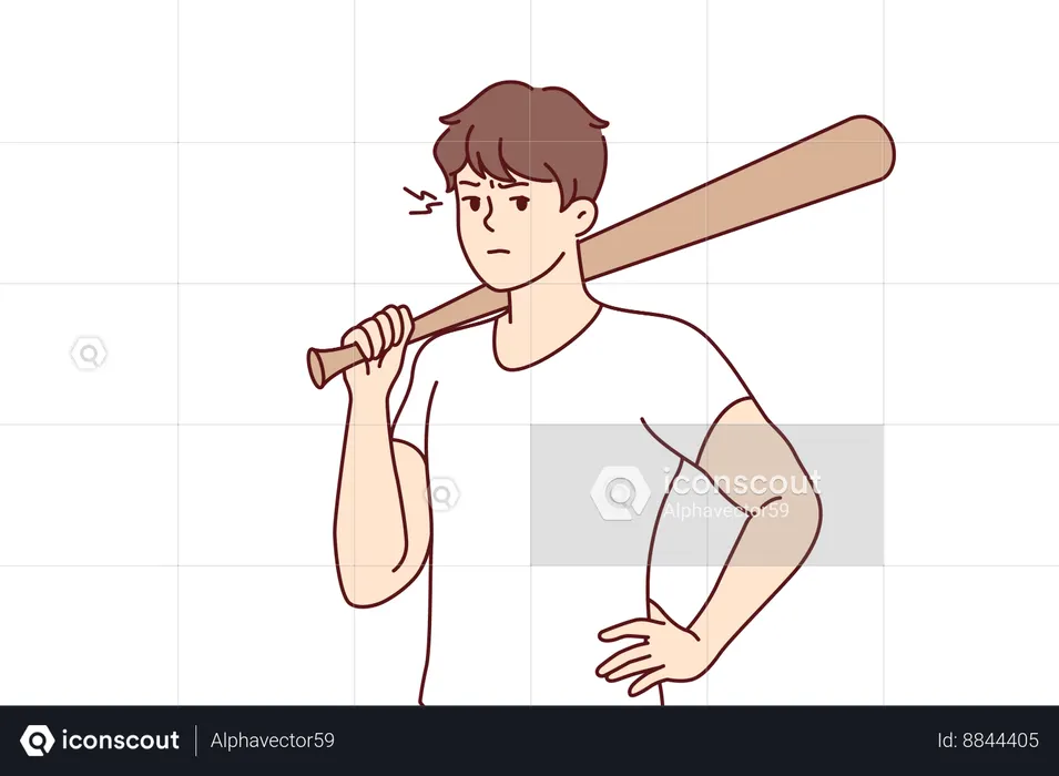 Hooligan guy with baseball bat in hand  Illustration