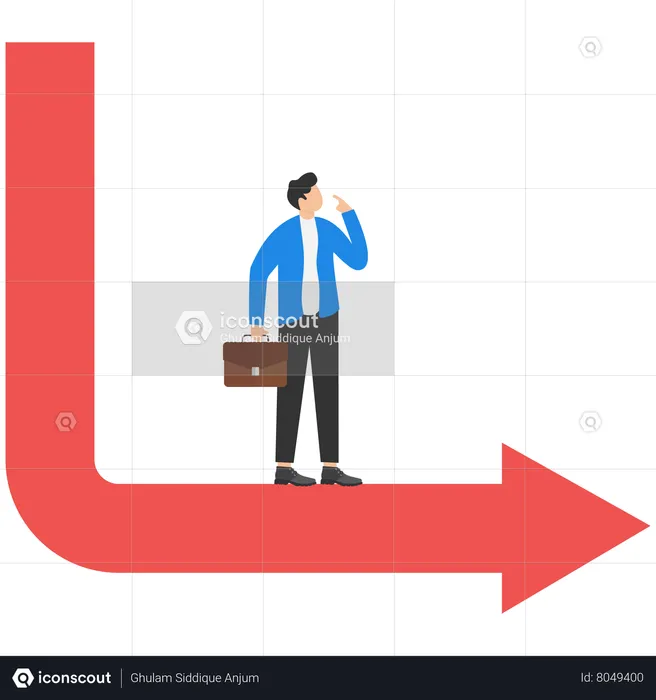 Hopeless business man sit on economic L shape graph and chart  Illustration
